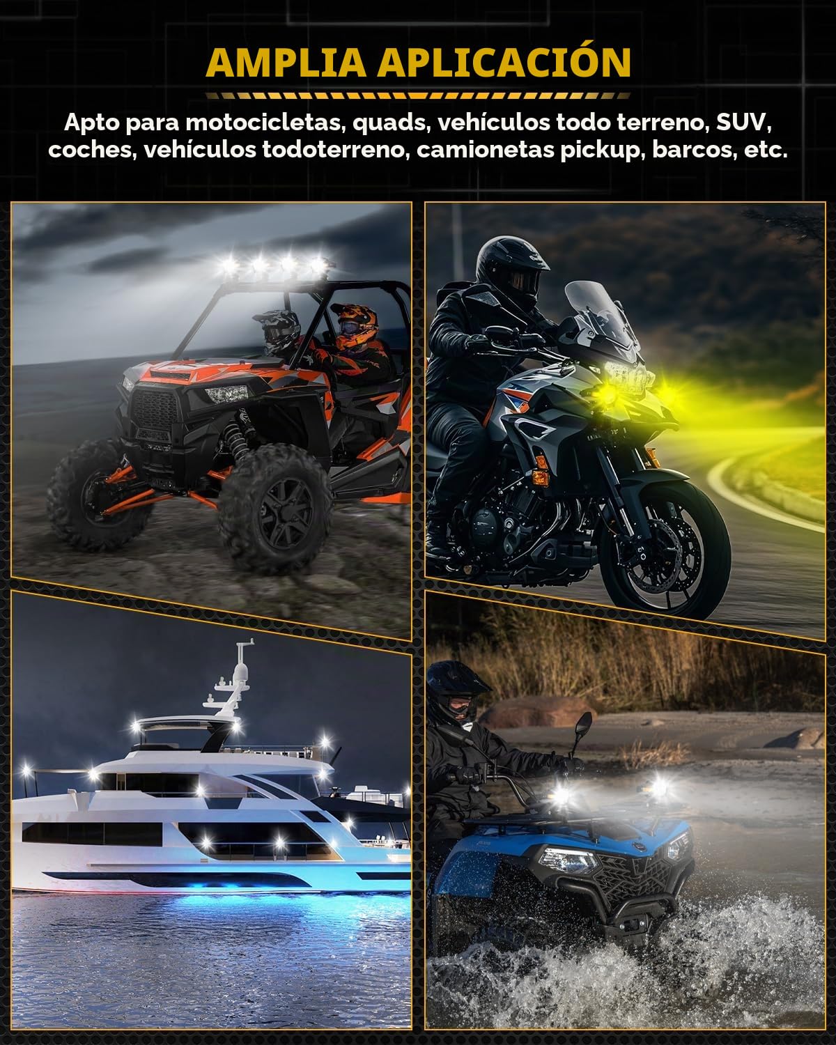 Auxbeam Luces Antiniebla LED para Motocicleta Luces Auxiliares Luz de Conducción Reflectores 8 Modos Blanco/Ámbar Color Dual Estroboscópico Switchback 3 Pulgadas 60W Luz de Trabajo LED Todoterreno