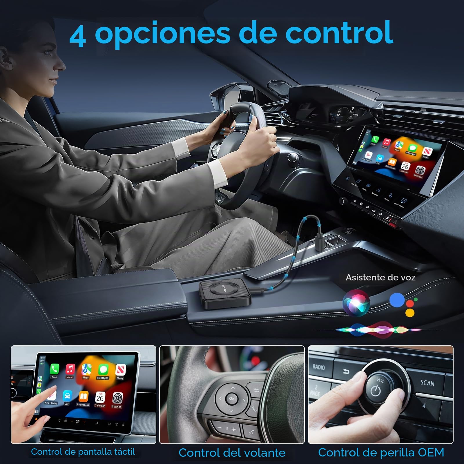 MYPIN Adaptador CarPlay Inalámbrico 3 en 1, Convertidor USB A/C para CarPlay y Android Auto, Compatible con iPhone iOS 10+/Android