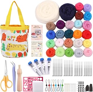 Needle Felting Kit, Felting Kits for Beginners Adult, Felt Needle Kit with Portable Storage Bag, 26 Colors Wool Roving, Needle Felting Tools, Instructions, Wool Felting Supplies for Felting Animals