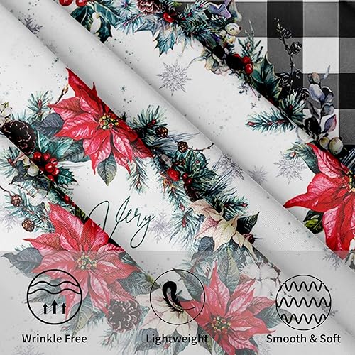 Miniatura 3 de Mantel de Navidad de Pascua redondo de 60 pulgadas, diseño de copos de nieve de búfalo negro, lavable, resistente a las arrugas, resistente a las