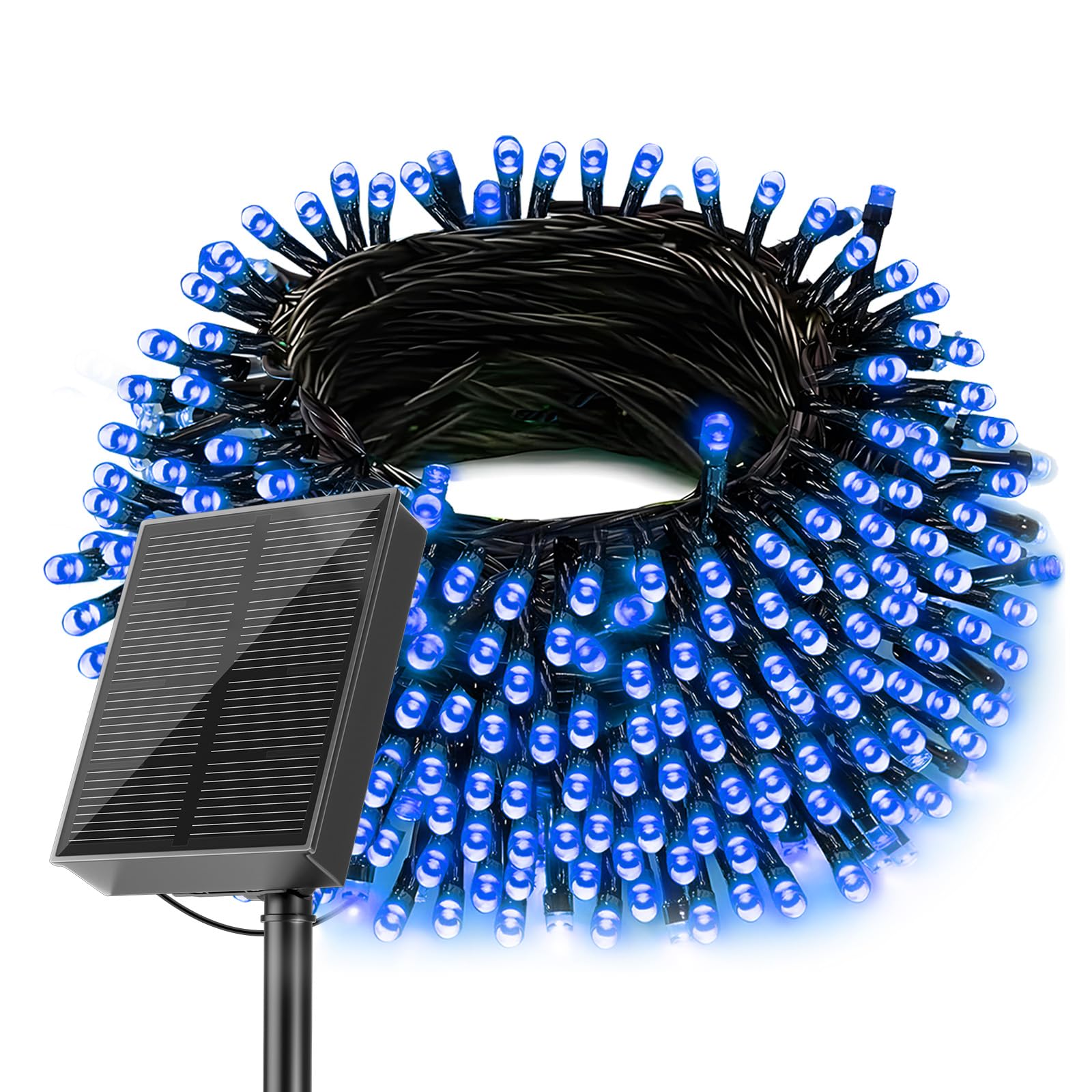 Amzxart Catena di luci solari per esterni,22 m, 200 LED, per esterni, luce solare, 8 modalità, decorazione natalizia per esterni, IP65, impermeabile, per balcone, albero di Natale (blu).