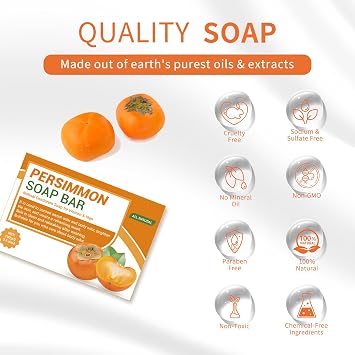 2 Pack Persimmon Soap Bars with Foaming Net & Soap Dish | Natural Hand & Body Wash for Men & Women | Deep Cleansing & Odor Eliminating Formula