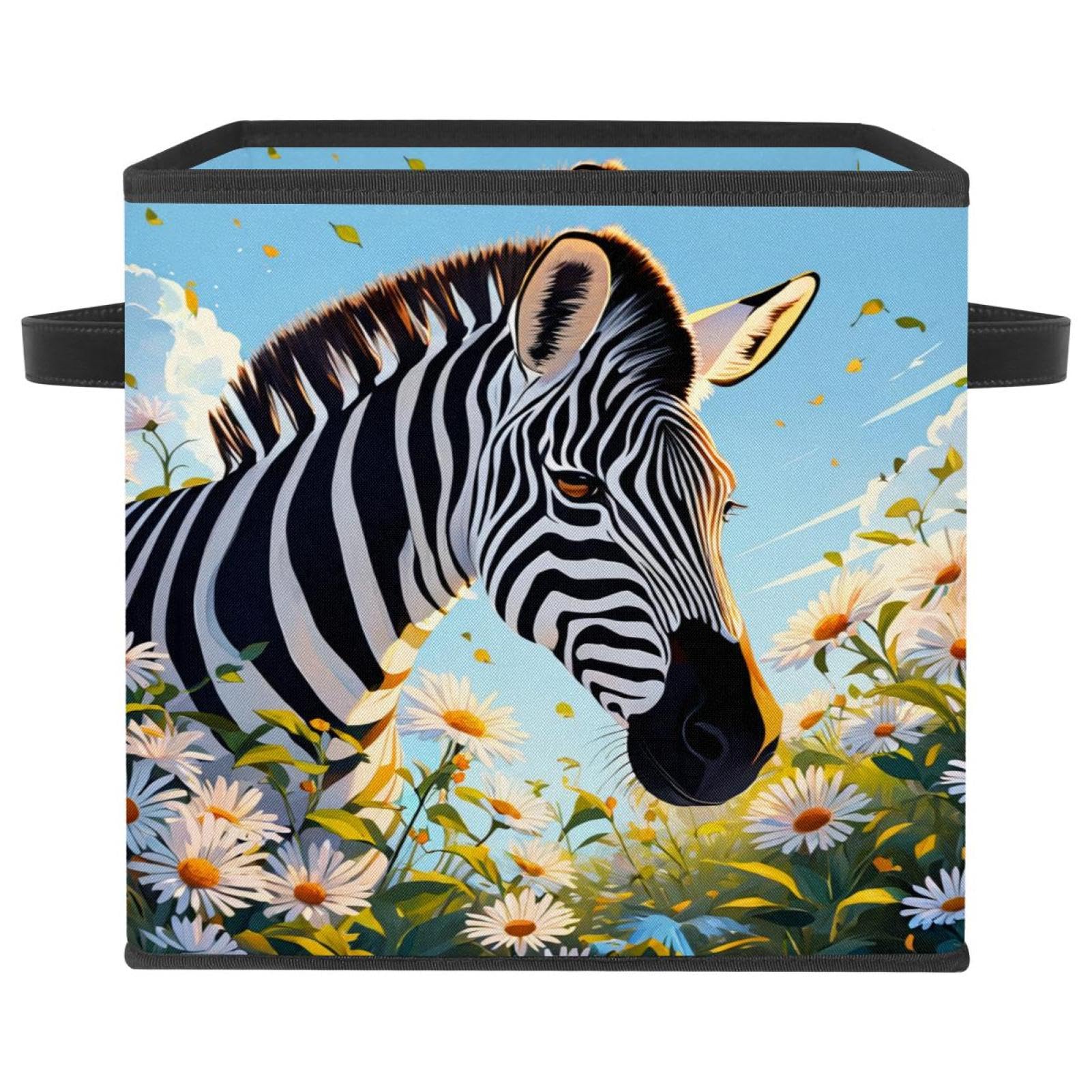 Boîte de rangement pliable grand format et durable zèbre avec poignées