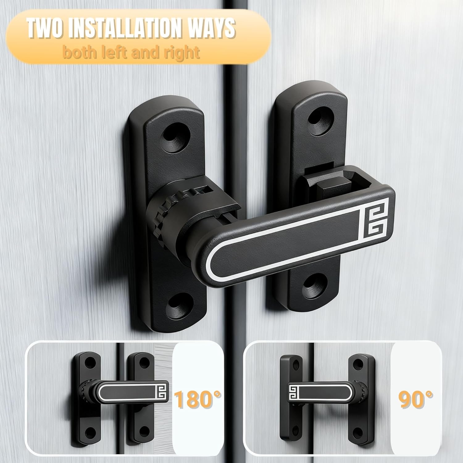 90/180 Degree barn Door Latch,Adjustable Sliding Barn Door Lock,Adjustable Height of 0-7mm Flip latches for Closets, Windows, Liquor Cabinets, Fence Shed Wooden Gate (Black)