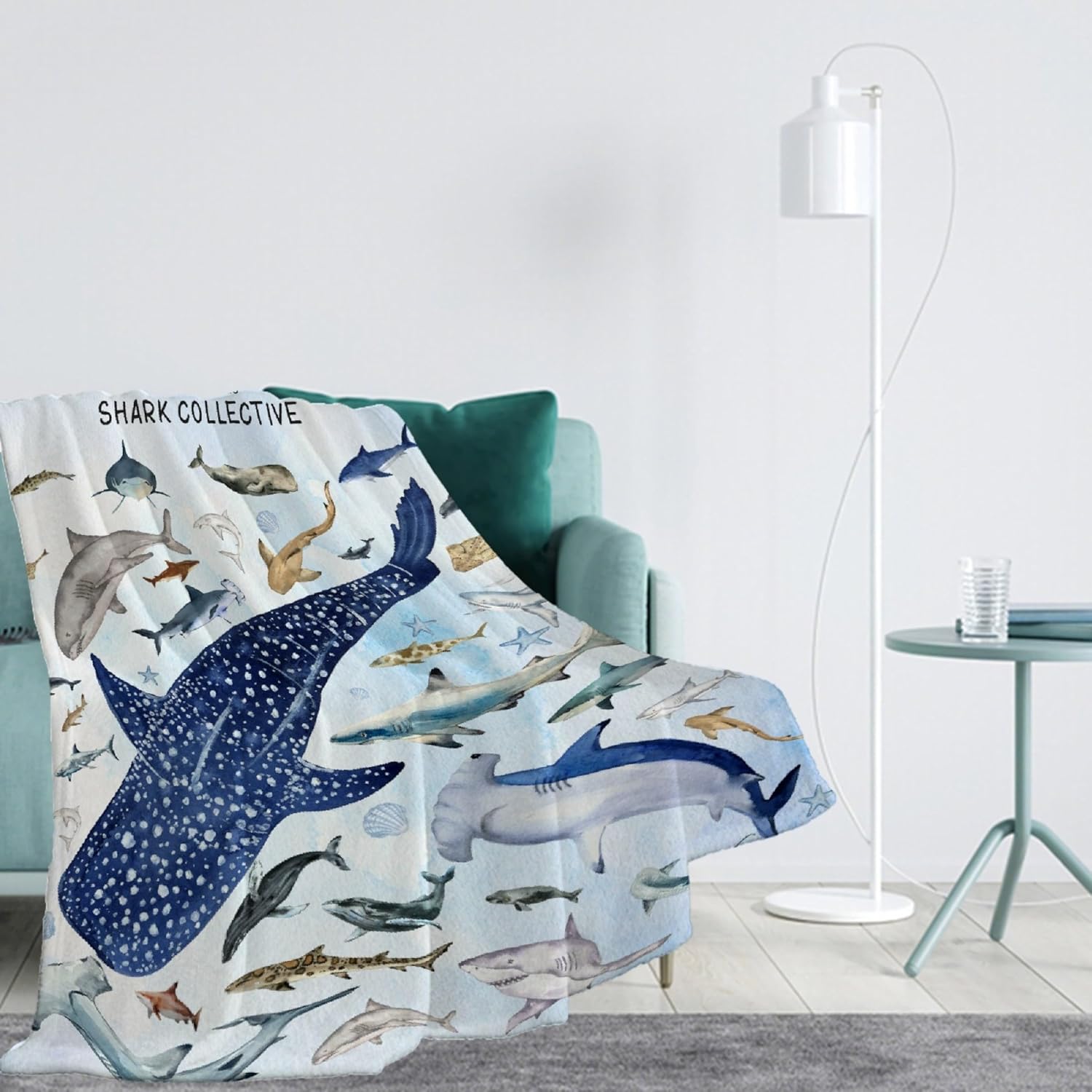 Fish Shark Species Blanket Gift for Boy Girl, Fish Shark Species Plush Blanket Decor Soft Flannel Fleece Lightweight Throw Blanket Quilt for Couch Sofa 60x50In for Teens/Travel/Throw
