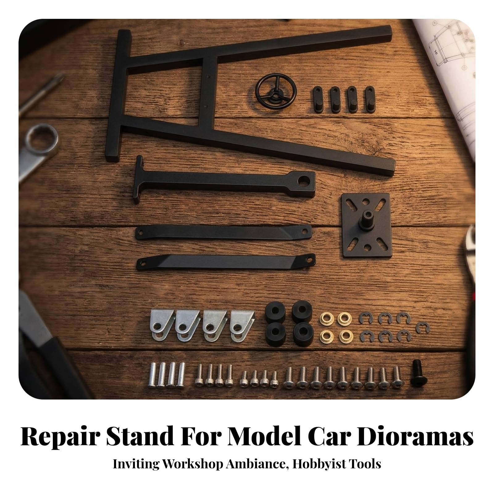 Sollevatore Motore Compatto , Nero | Realistico, Supporto motore Ruote, Tecnico, Accessorio da Garage, per Diorama, Modellisti, Collezionisti