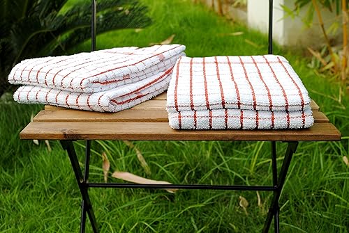 Miniatura 4 de Toallas Amour Infini con bordes y patrón cuadriculado, de algodón rizado, para cocina, 100 % de algodón natural.