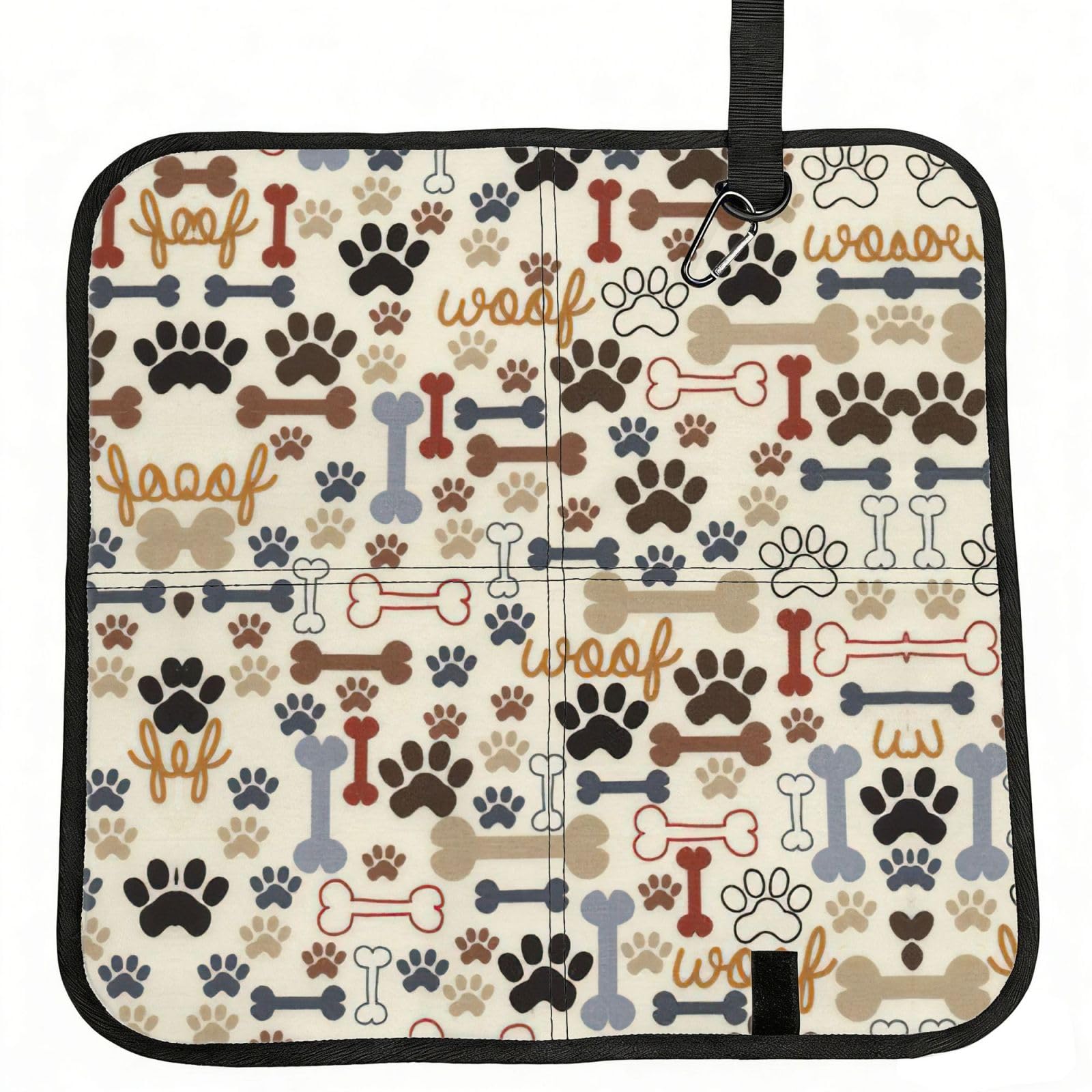 SDEGTHO Dog Bones Paw Printed Foldable Seat Pad with Closure, Lightweight Cushion for Airplane Travel Camping