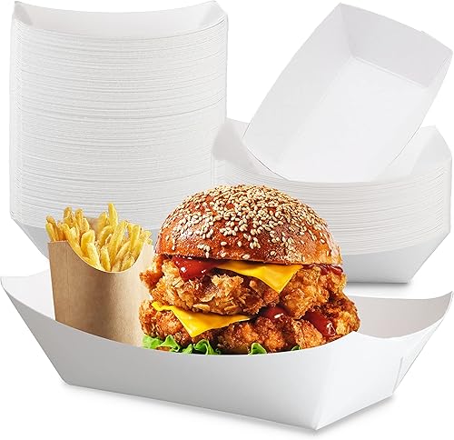 Fit Meal Prep Paquete de 125 Bandejas de papel de 5 libras para alimentos desechables de alta resistencia, bandeja de nachos blancos para fiestas, disponible en Yaxa Peru