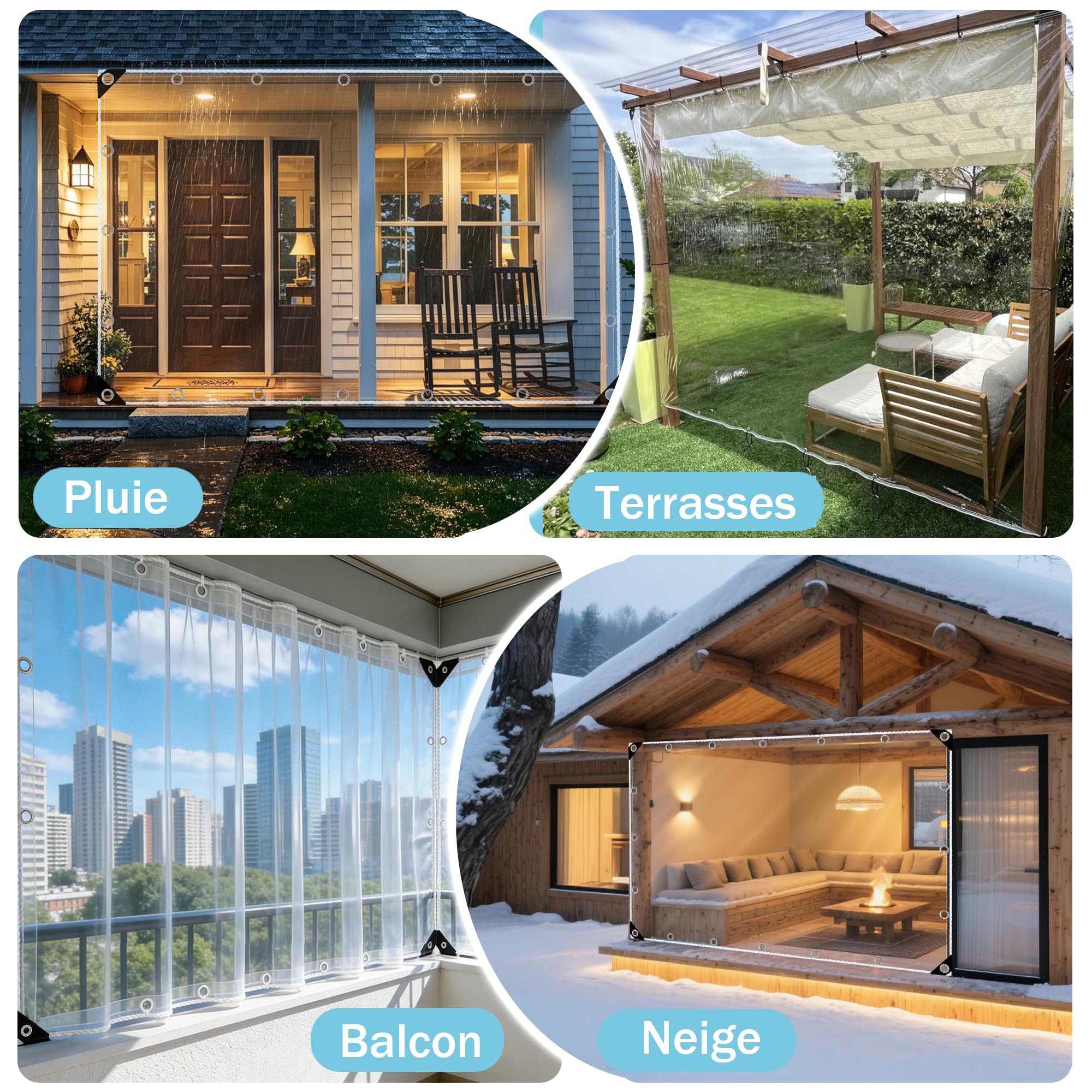 Bâche Transparente Extérieure 1x3m, PVC Souple Imperméable Anti-Déchirure avec Oeillets - Bâche de Protection Polyvalent pour Pergola, Terrasse, Jardin, Balcon, Serre