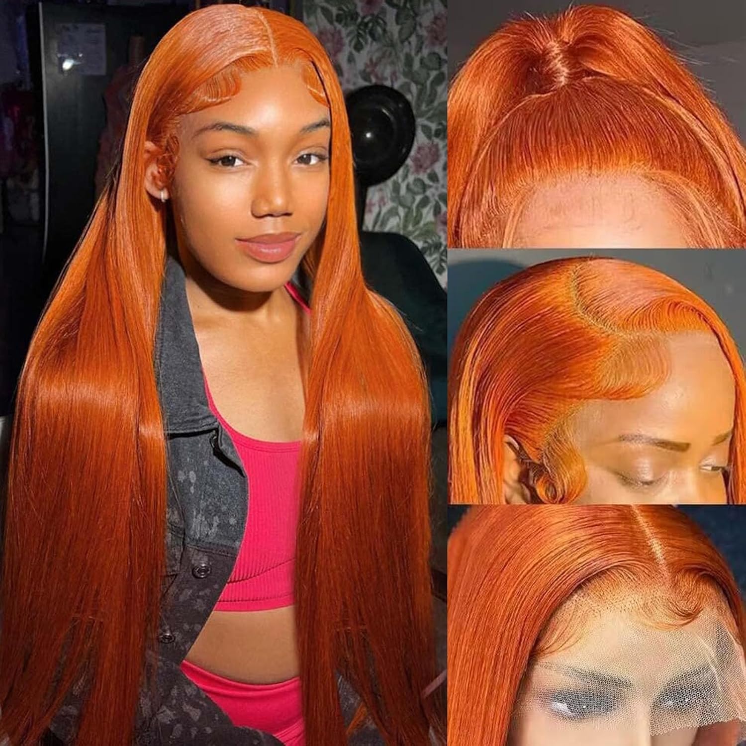 13X4 Lace Frontal Wig Straight Ginger Orange Wigs Human Hair Pre Plucked With Baby Hair 200 Density Glueless 350 Colored Wigs For Women 24 Inch
