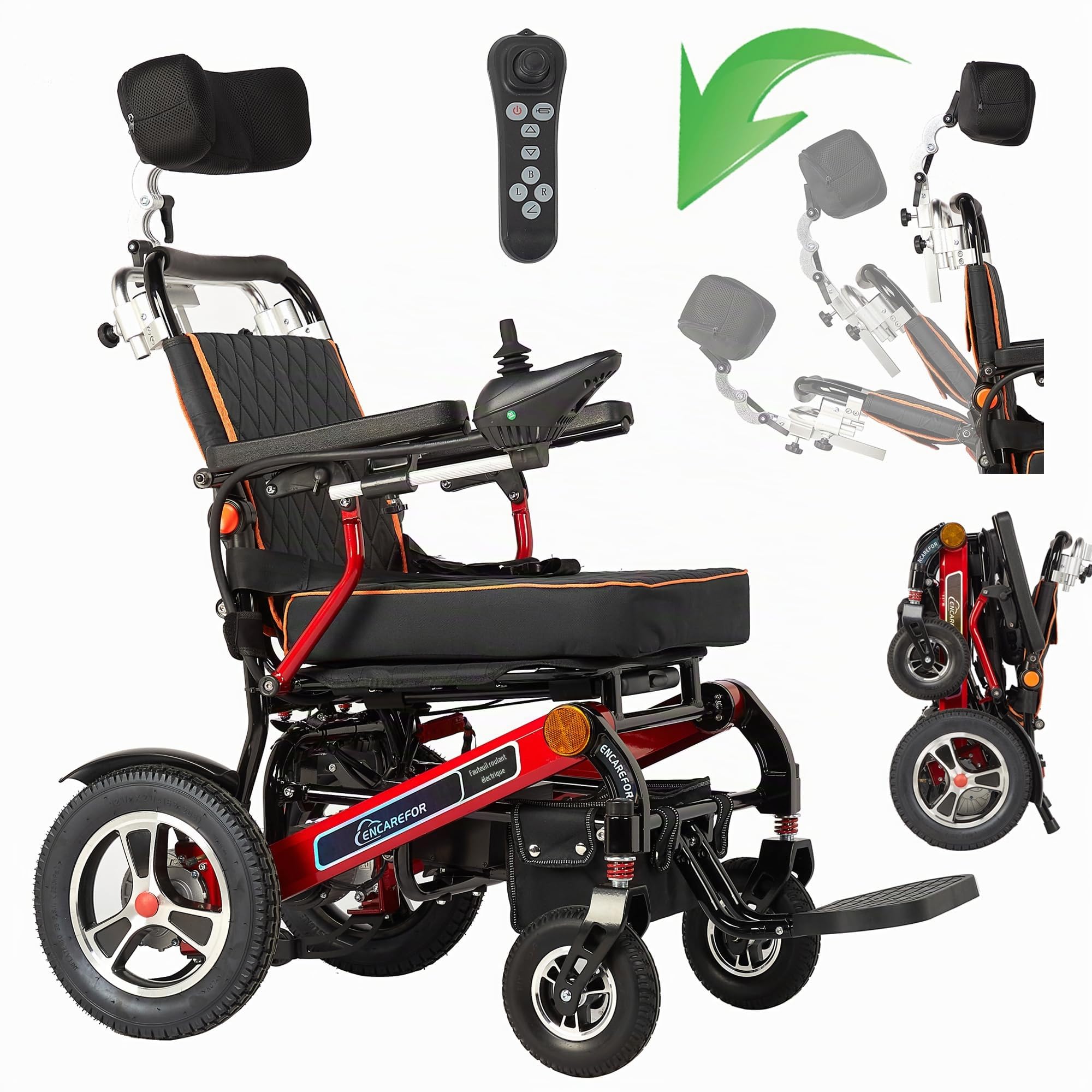 Fauteuil Roulant Électrique Inclinable Avec Appui-Tête Pour Adultes, En Alliage D’Aluminium Léger Et Pliable, Poids 25 Kg (Sans Batterie), Capacité De Charge 150 Kg, Double Moteur 250 W, Pour Personne