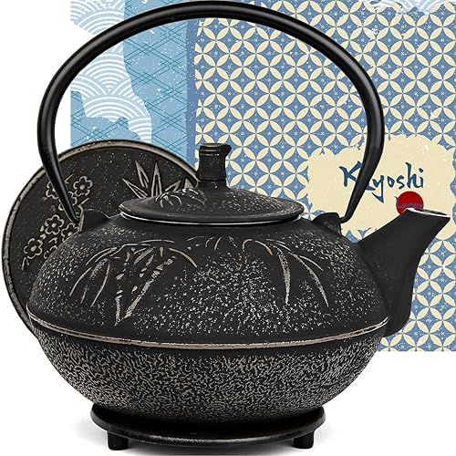 Tetera japonesa XXL de hierro fundido con infusor y salvamanteles a juego, tetsubin grande de 85 onzas84.5 fl oz, tetera de hojas sueltas con