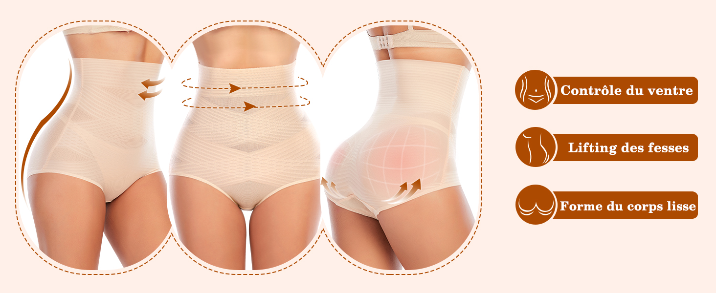 Culotte Gainante Femme YARRCO Taille Haute - Ventre Plat Et Lifting Fesses | Sans Couture | Taille 13-L | Nylon/Spandex