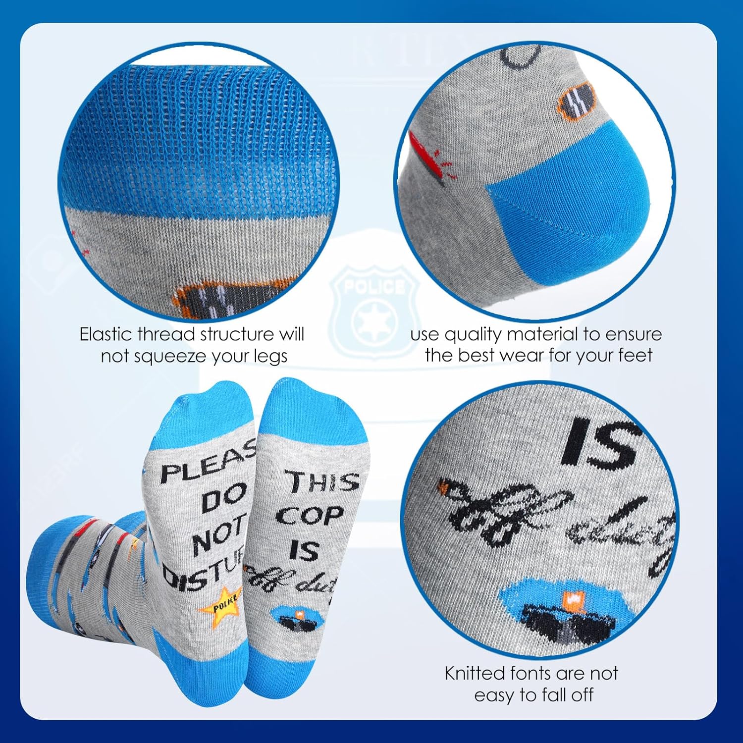 Suhine 4 Pairs Police Gifts Novelty Cop Socks Police Officer Gifts for Men for Retirement Chief Week - Image 4