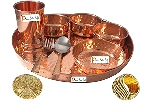 Handmade Indian Dinnerware Pure Copper Thali Set Dia 12"