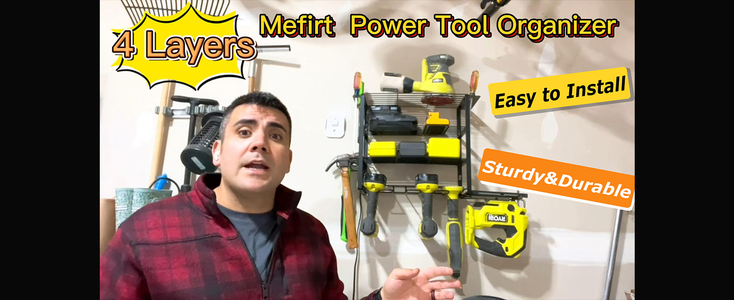 SHOMEXTOL 50-Inch Heavy Duty Tool Organizer Wall Mount - 4 Tier Rack With 14 Drill Holders, 450 Lb Capacity-833468