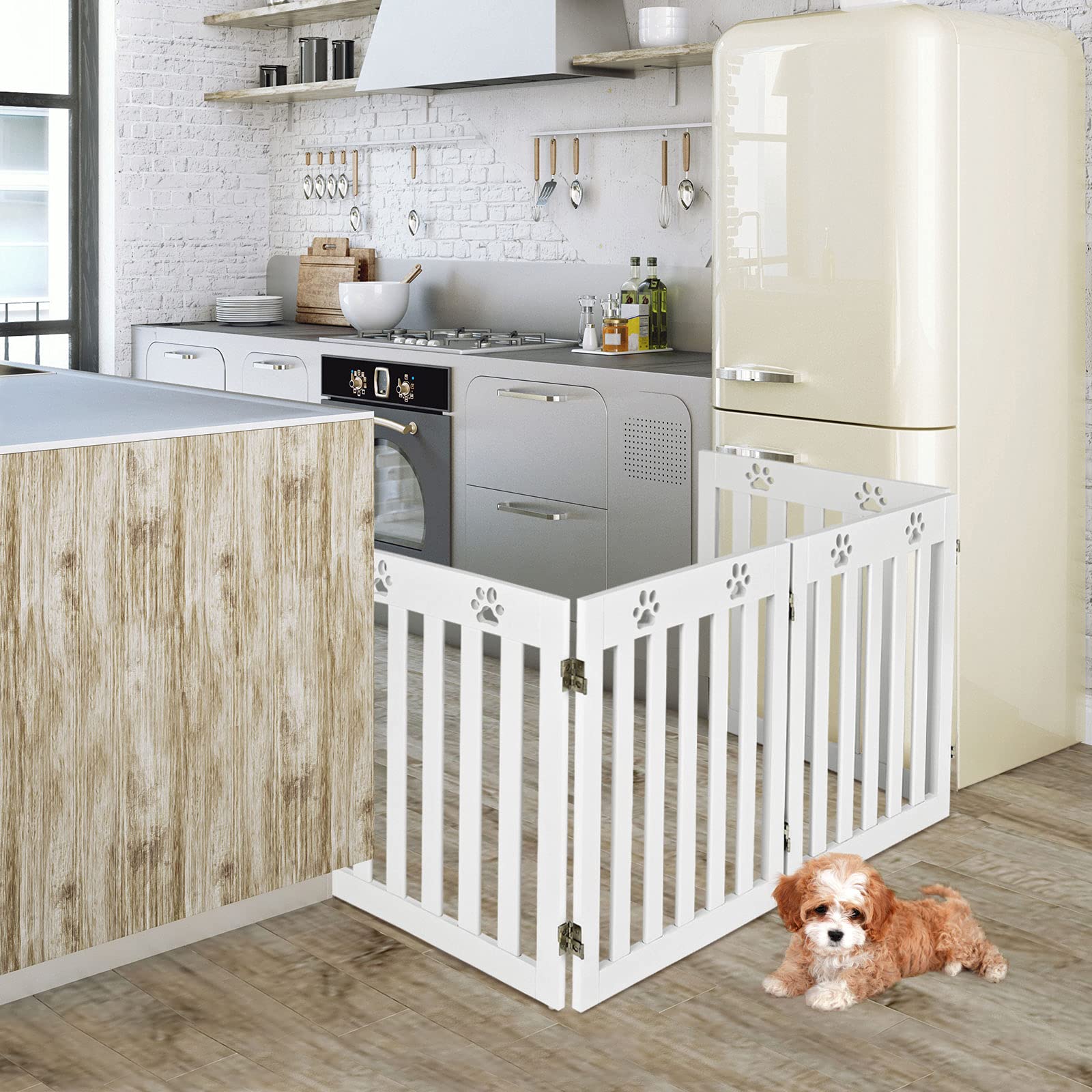 RELAX4LIFE Barriera per Cani, Ringhiera di Sicurezza Estensibile Portatile Pieghevole, Cancelletto di Protezione per Corridoio, Scale e Porte, Cancello per Cani per Interni (Bianco, 4 Pannelli)