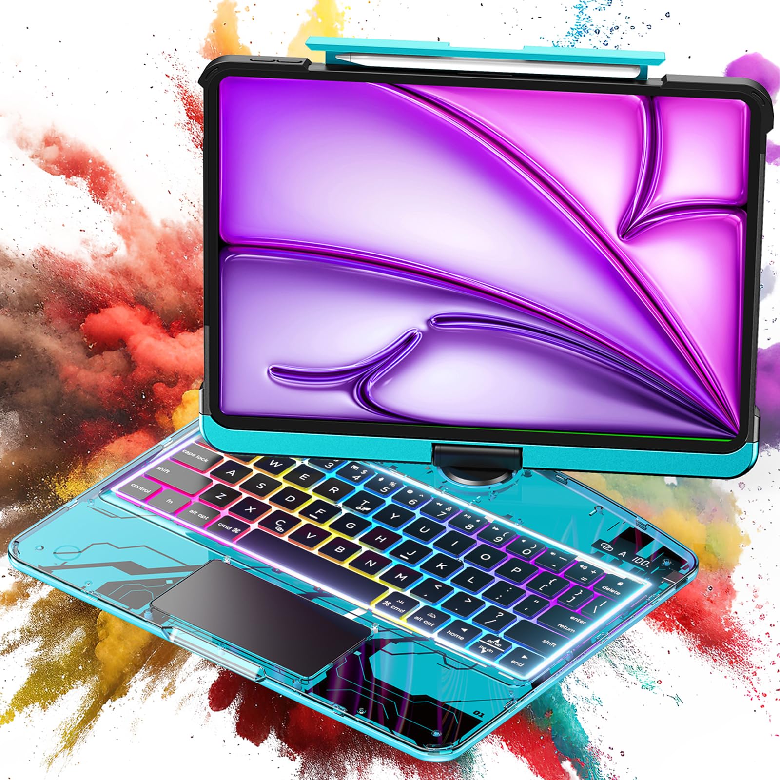 TSQQST Clear Wireless Keyboard Case for iPad Air 13 Inch (M3/M2,  2025/2024)/ iPad Pro (6/5/4/3 Gen), 7-Color Backlit, Pencil Holder 