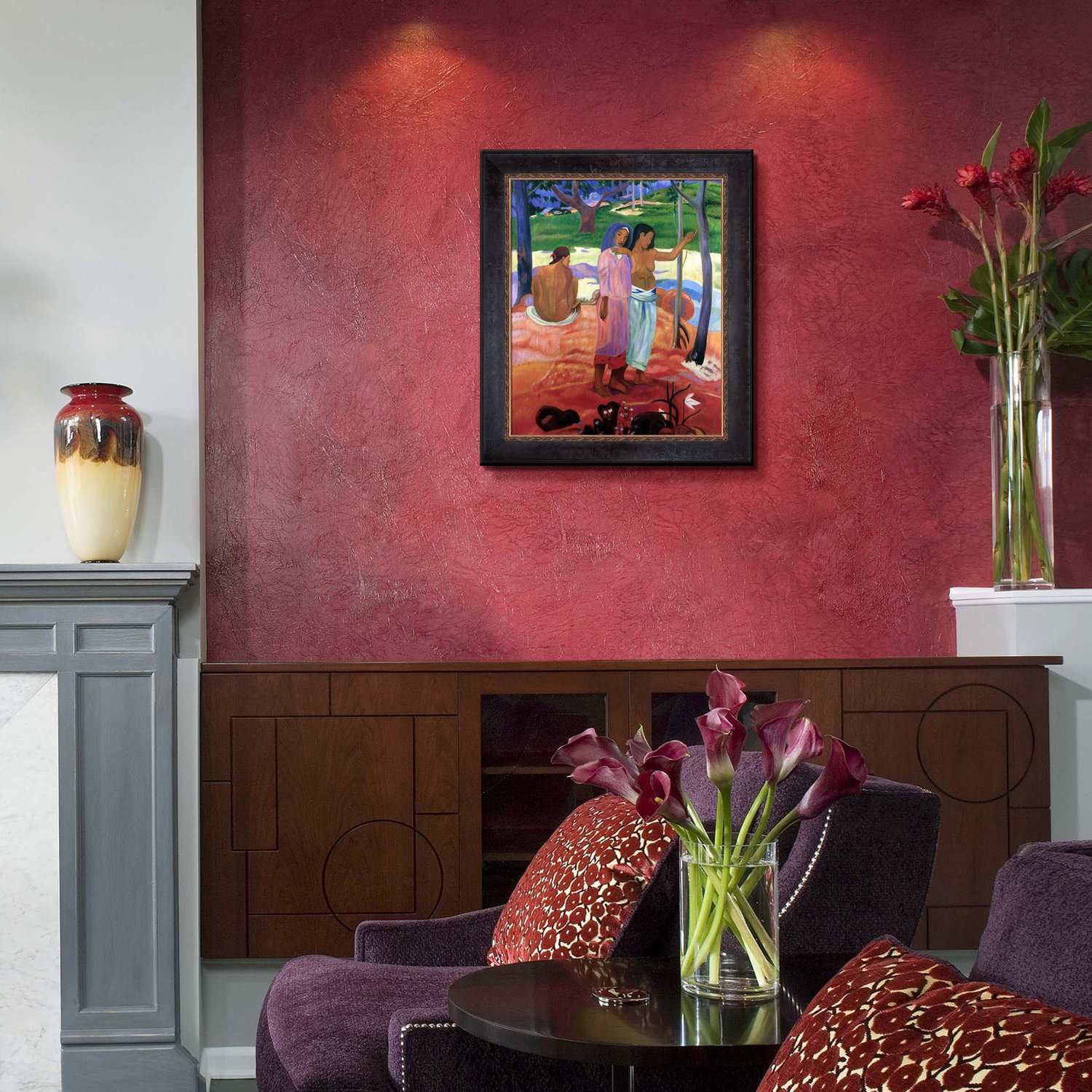 overstockArt Hand Painted Oil Reproduction, The Call, 1902 by Paul Gauguin with Sambrosa Distressed Espresso Frame