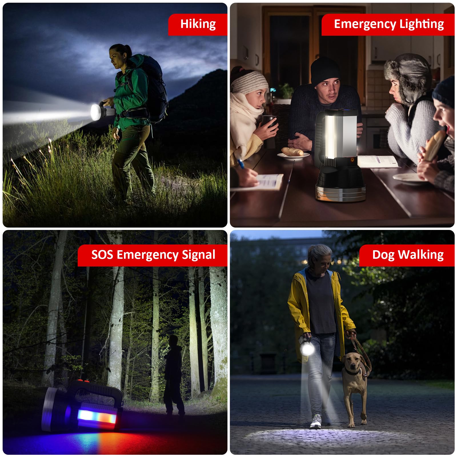 Masmejor Lampe Torche LED Ultra Puissante Rechargeable, Lampe de Poche Rechargeable 10000mAh, 2000LM, Portée de 800m, 6 Modes d'éclairage, IPX4, Ultra-portable pour Camping, Vélo, Randonnée