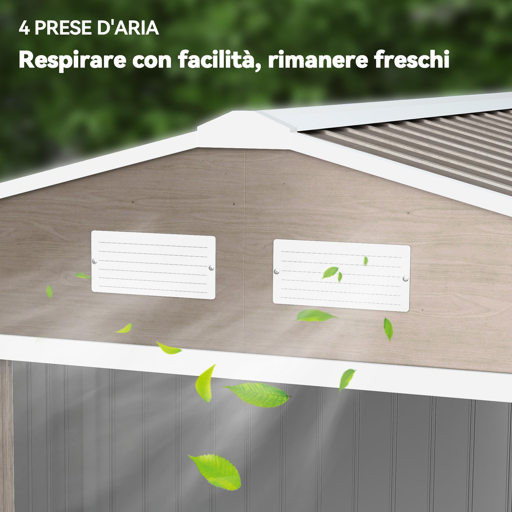 Outsunny Casetta da Giardino 5m² con Kit Fondazione Acciaio Marrone Chiaro | Acciaio Zincato, Prese d'Aria, Tetto Inclinato, Doppia Porta Scorrevole Bloccabile, Capanno Porta Attrezzi