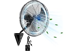 Commercial Wall Mount Oscillating Fan, 20in Heavy Duty Metal 3-Speed Industrial Fan for Garage