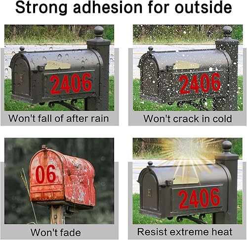 Miniatura 10 de Yuomtf Calcomanías reflectantes para números de buzón para exteriores, 8 juegos de 0 a 9 autoadhesivos impermeables para casas, puertas,