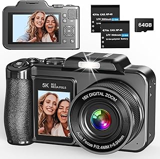 Digital Camera, 5K 80MP 3.5"+2" Dual Screen Cameras for Photography Autofocus, 18X Digital Zoom Vlogging Camera for YouTube, Travel, Beginners, Include 64GB Card and 2 Batteries