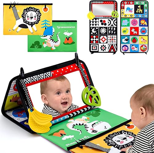 Vasdoo Juguetes de espejo para bebé Tummy Time, juguetes sensoriales de alto contraste en blanco y negro, juguetes Montessori para recién nacidos