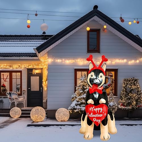 Miniatura 5 de Glimin Inflables de Navidad de 5 pies con luz LED para perro francés con sombrero inflable para decoración de perro integrado para fiestas de