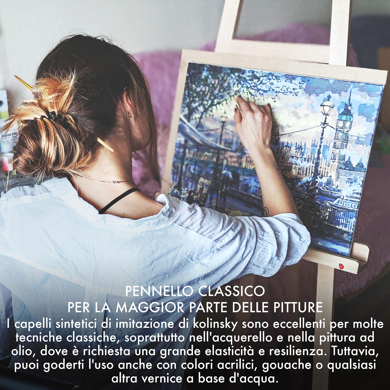 Set di Pennelli Roubloff Professional Kolinsky Imitation | 8 Tondi Sintetici nelle Misure 00, 0, 1, 2, 3, 4, 5, 6 | utilizzare con Acrilico, Acquerello, Gouache e Colori ad Olio