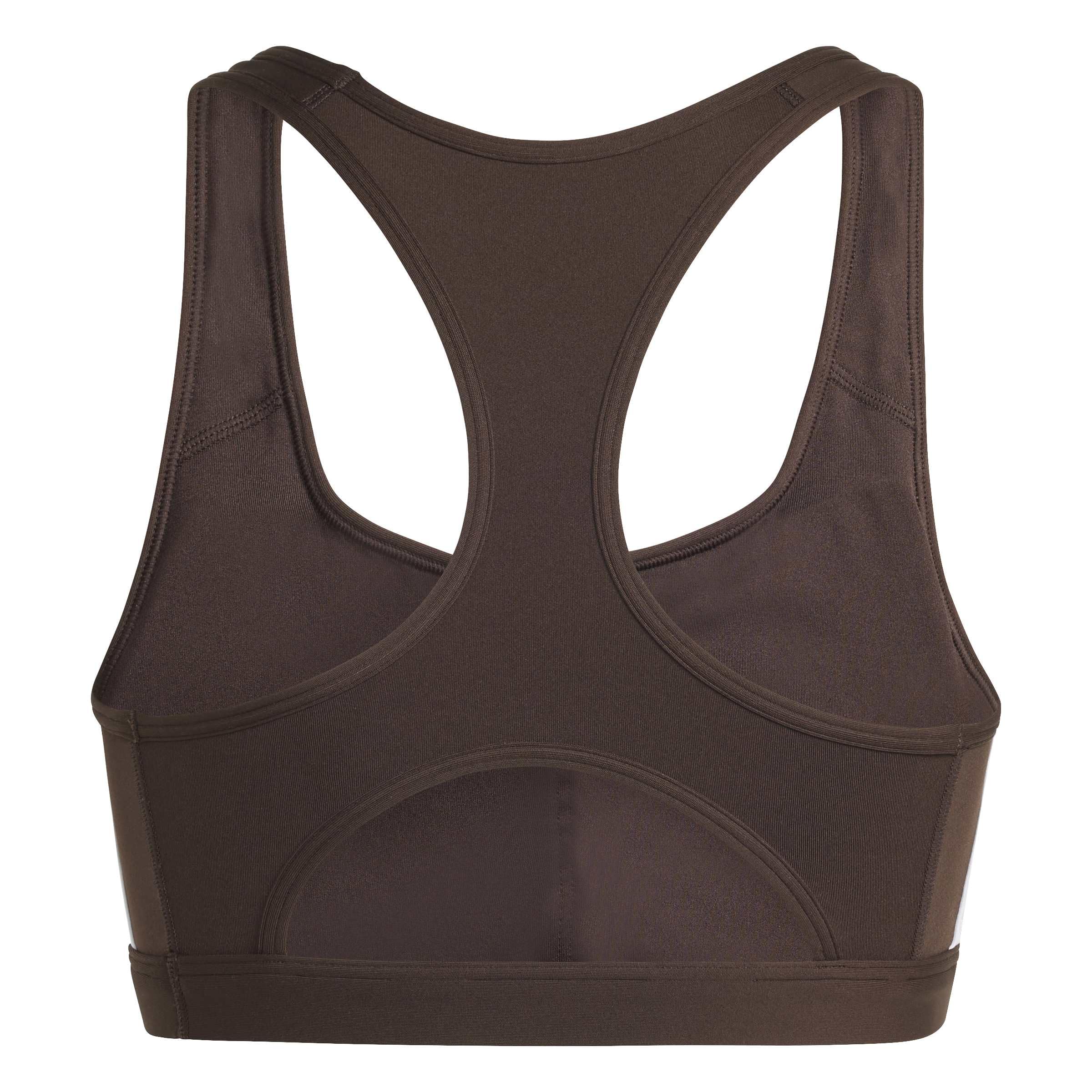 adidas dames Optime Essentials Workout 3-Stripes Medium Support Bra, Aurora Coffee Met./white, S
