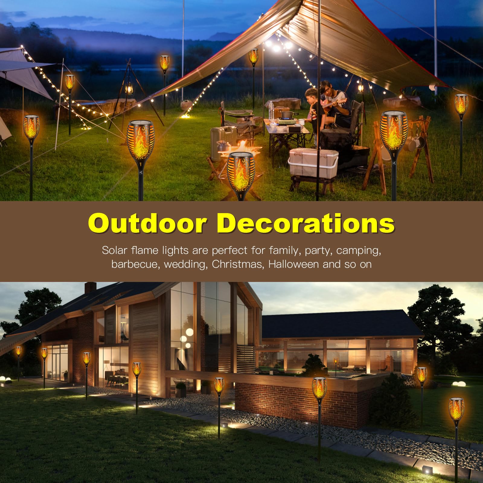 Solarleuchten für den Außenbereich, größer, 96 LEDs, Tiki-Fackeln mit flackernder Flamme, verbesserte Höhe, 109,2 cm, Außenlichter, wasserdicht, für Garten, Terrasse, Hof, Weg, Outdoor
