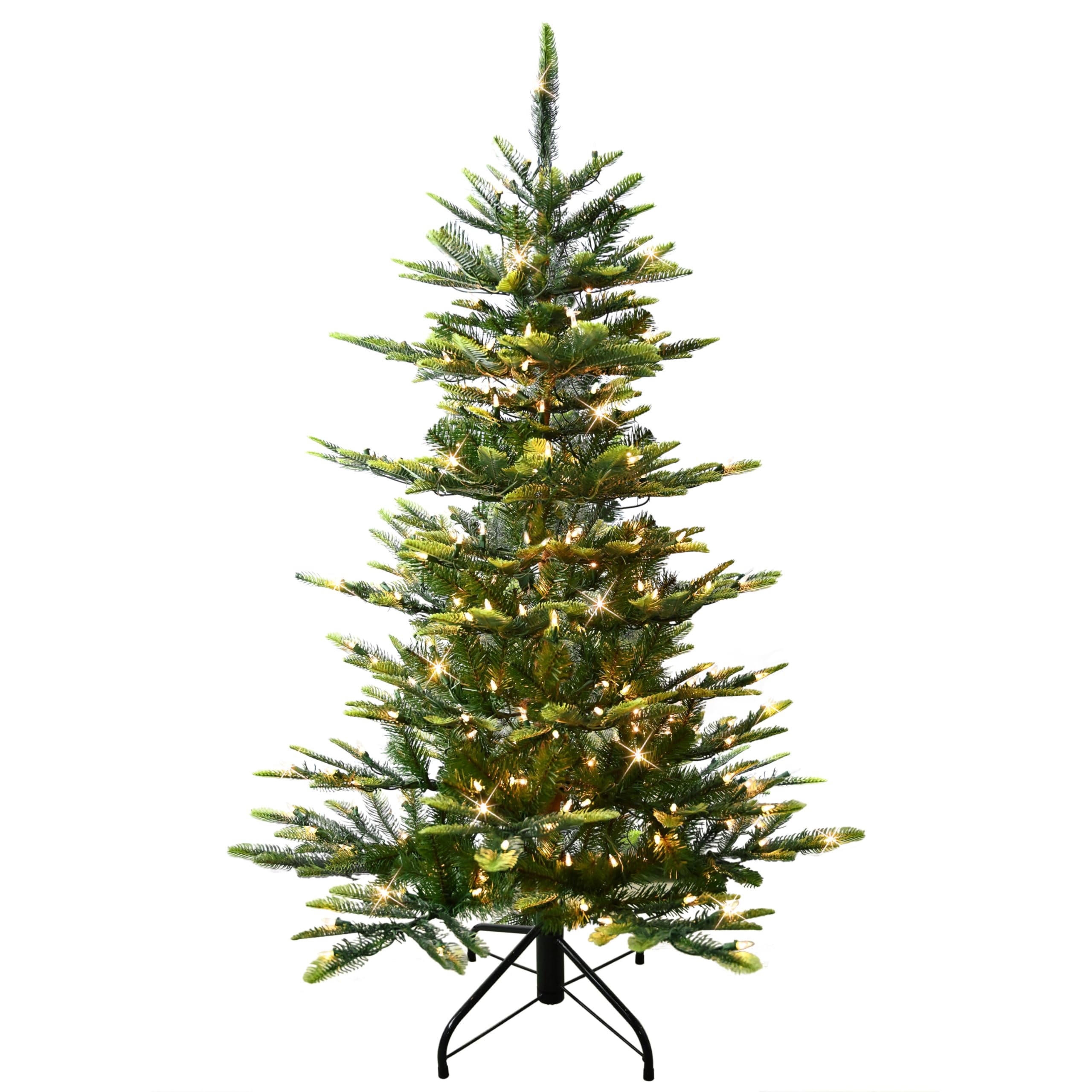 Photo 1 of Puleo International 4.5ft Pre-Lit Aspen Fir Artificial Christmas Tree with 250 Clear Lights, 411 Realistic Dense Branch Tips, Easy Setup Artificial Trees with Sturdy Metal Stand