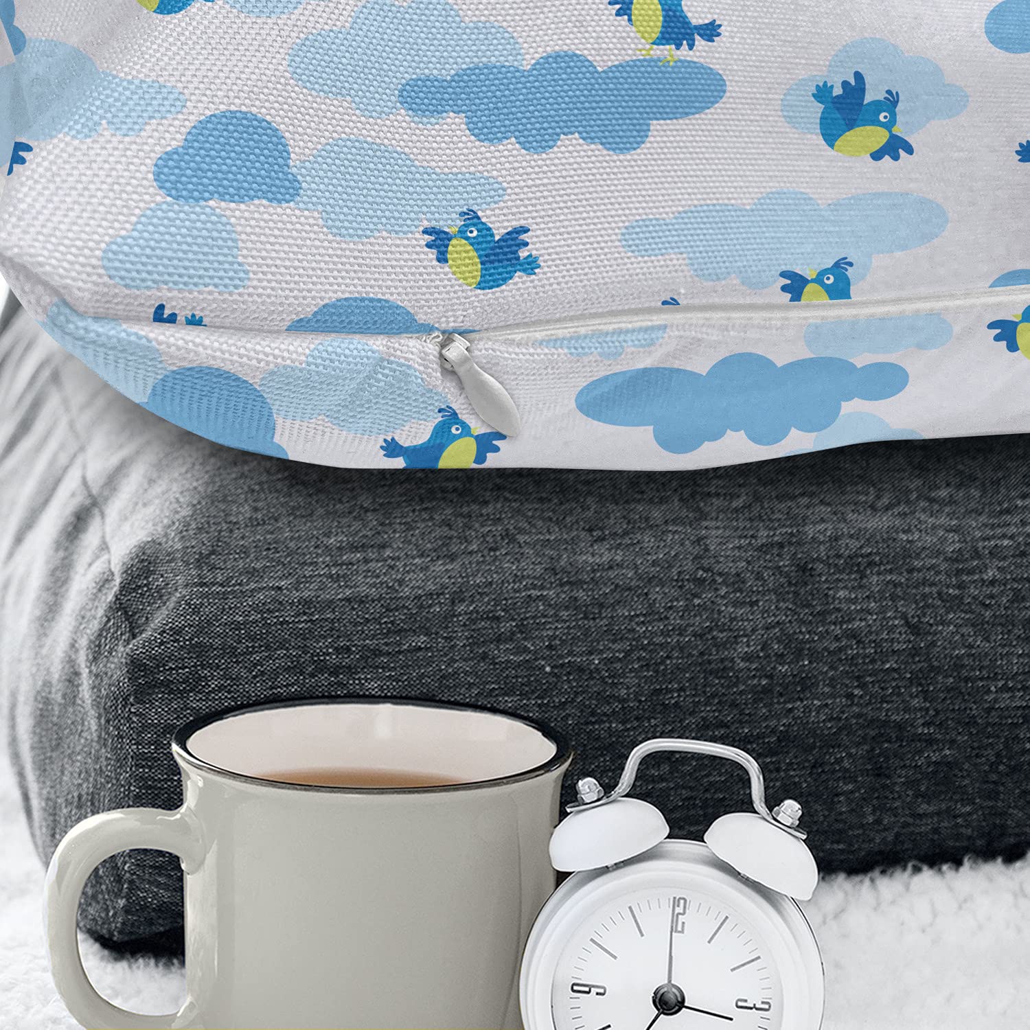 Ambesonne Animals Throw Pillow Cushion Case, Theme Pattern of Birds Flying on Clouds in Cartoon Style Skyview, Decorative Rectangle Accent Pillow Cover, 36