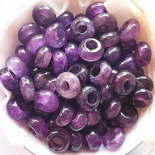 Bacatgem 15 cuentas de amatista natural con agujeros grandes, piedras sueltas, cristales y piedras curativas, para bricolaje de 0.236 pulgadas