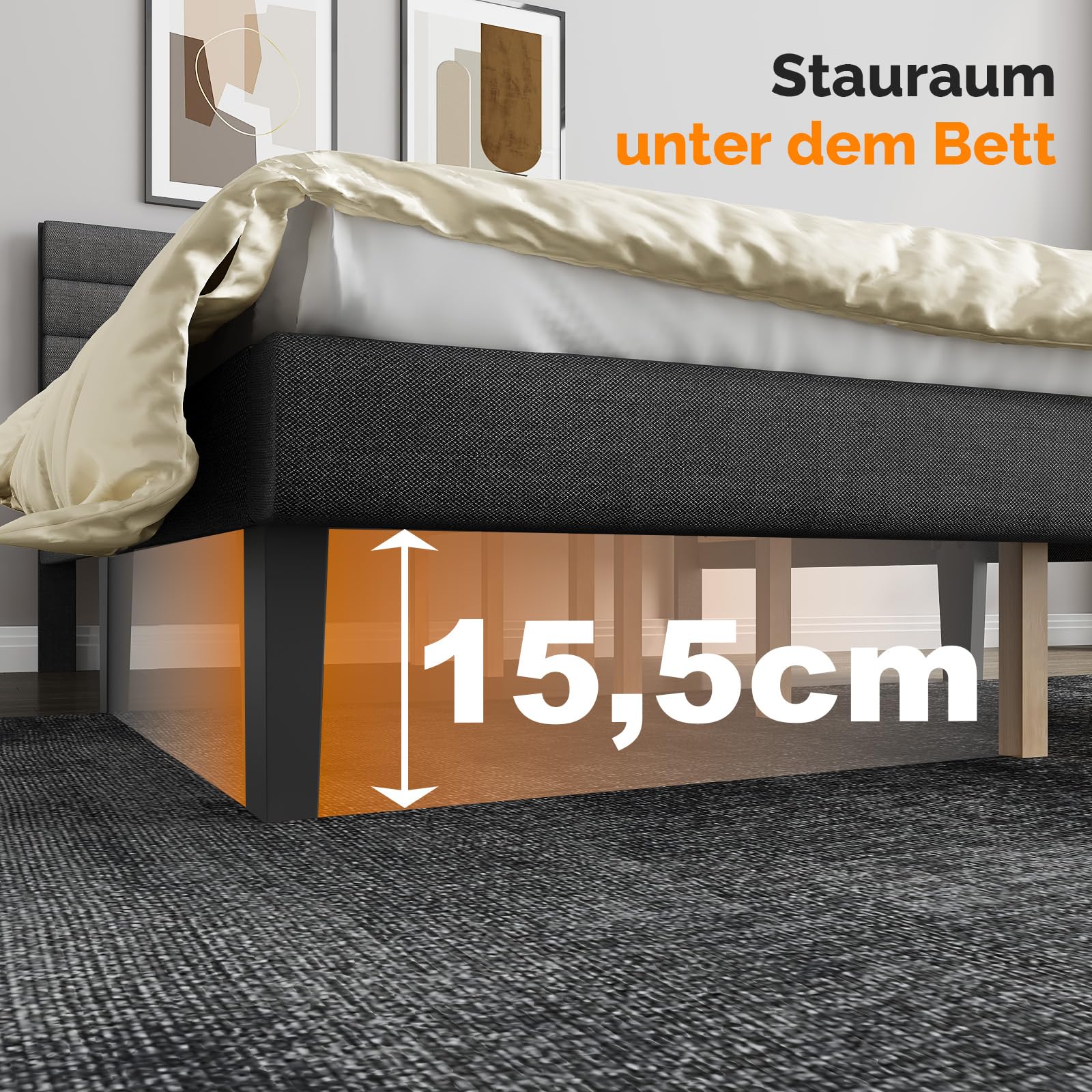 Bonnlo Polsterbett 90x200 cm mit verstellbarem Kopfteil, Bett 90x200 mit Lattenrost aus Holz, Leinenoptik(ohne Matratze)