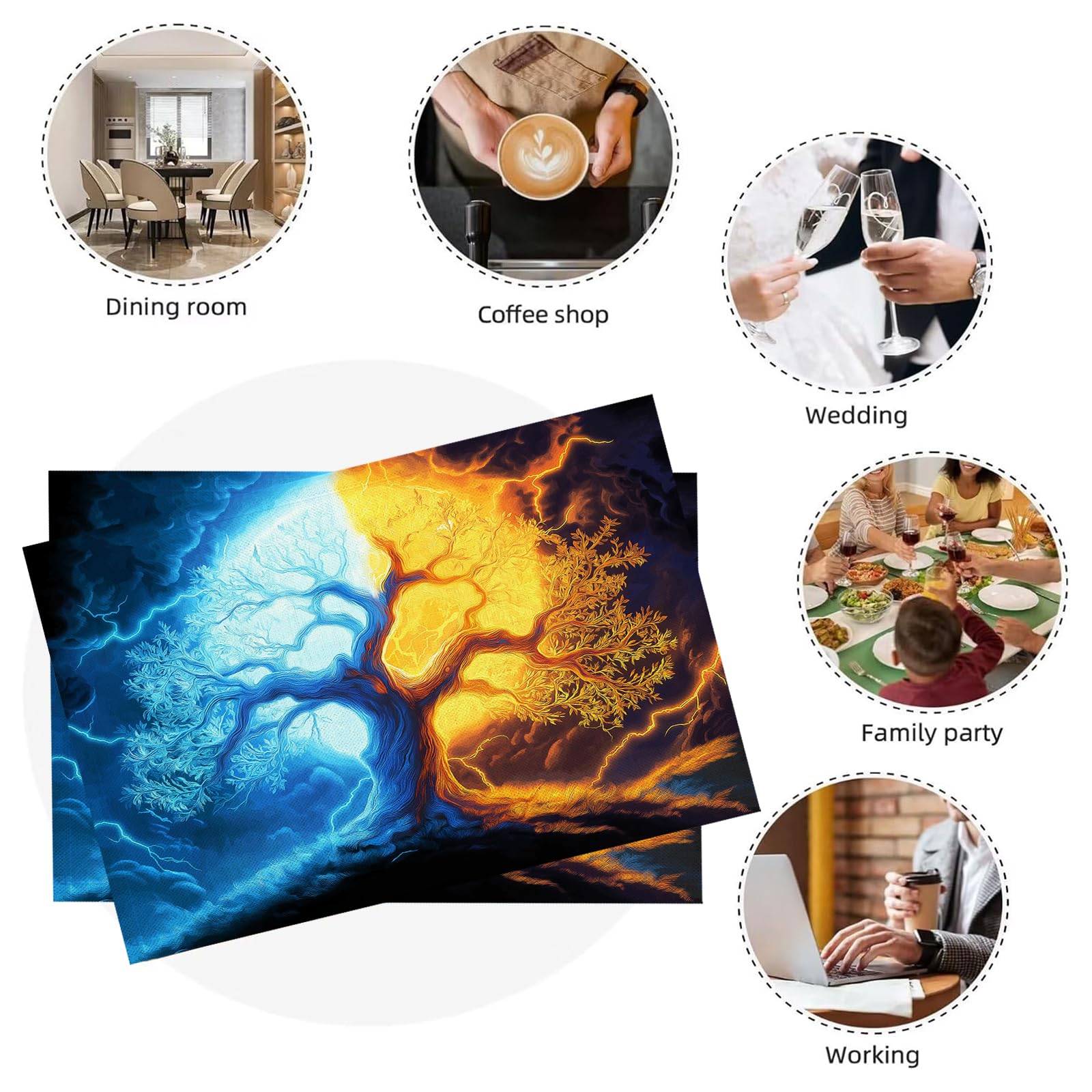 30×45cm Tovaglietta Americana Creatività in Cotone Lino Rettangolare - Tovagliette Set di 8 Alberi di ghiaccio e fuoco Resistente al Calore per La Cucina, Il L'Ufficio