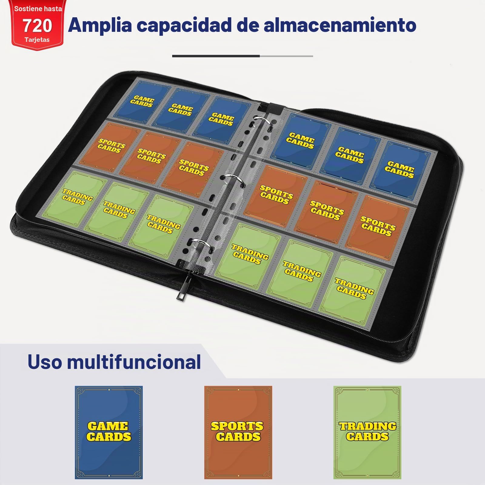 Mlikero 720 Album Cartas, Album Cromos con 9 Bolsillos por Lado, Archivador Cartas Card Binder para el comercio de Tarjetas, Tarjetas de deportes