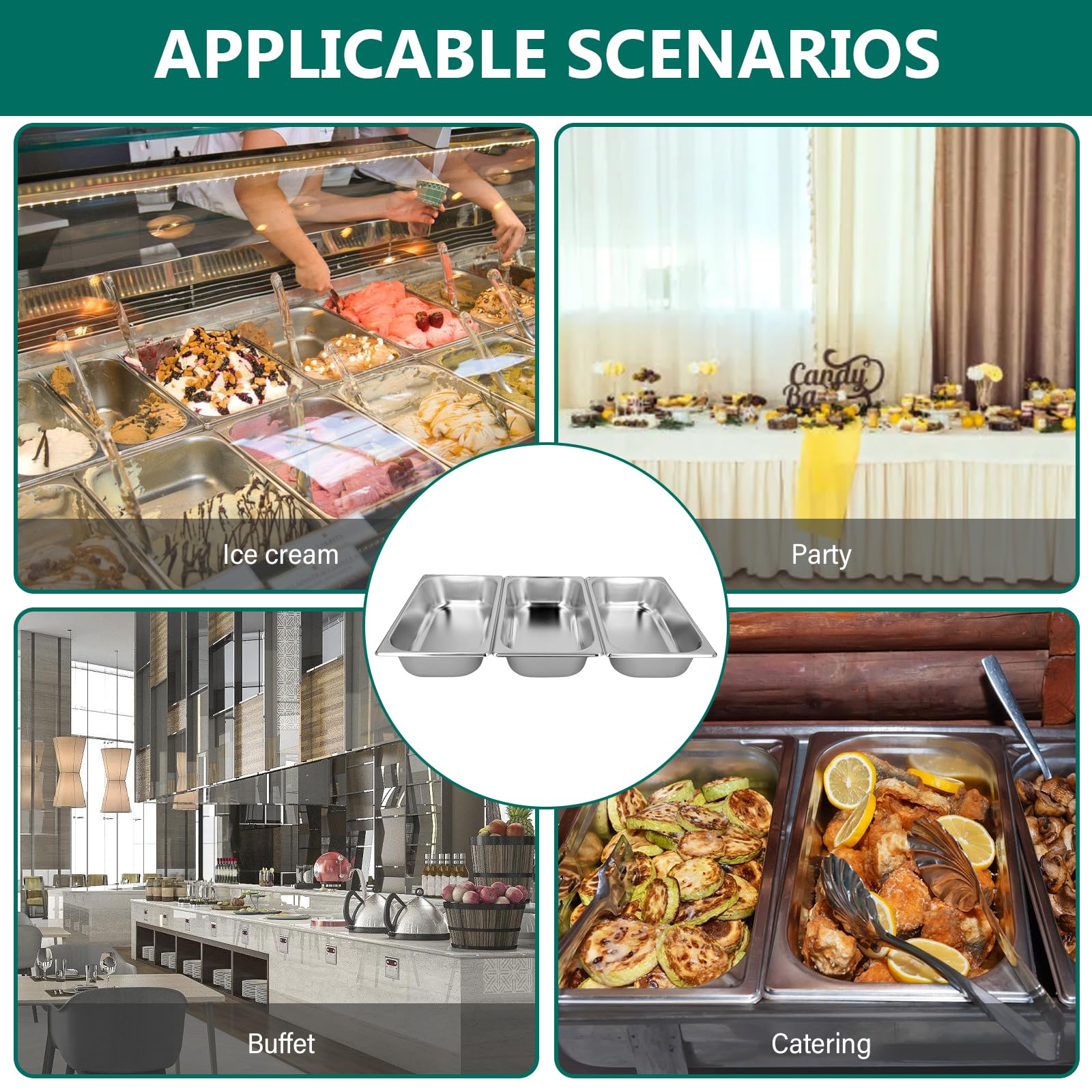 Bordeag Lot De 3 Bac De Cuisson En Inox 1/3 Bac Inox 32,5x17,5x6,5cm Plat Rectangulaire Ensemble De Récipients En Acier Inoxydable Bols À Paner Avec Couvercle Récipient Gastronorme Pour Nourriture