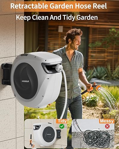 Miniatura 2 de KOSOEUR Carrete de manguera de jardín retráctil, carrete de manguera retráctil de 12 pulgada x 100 pies, carretes de manguera de agua retráctiles