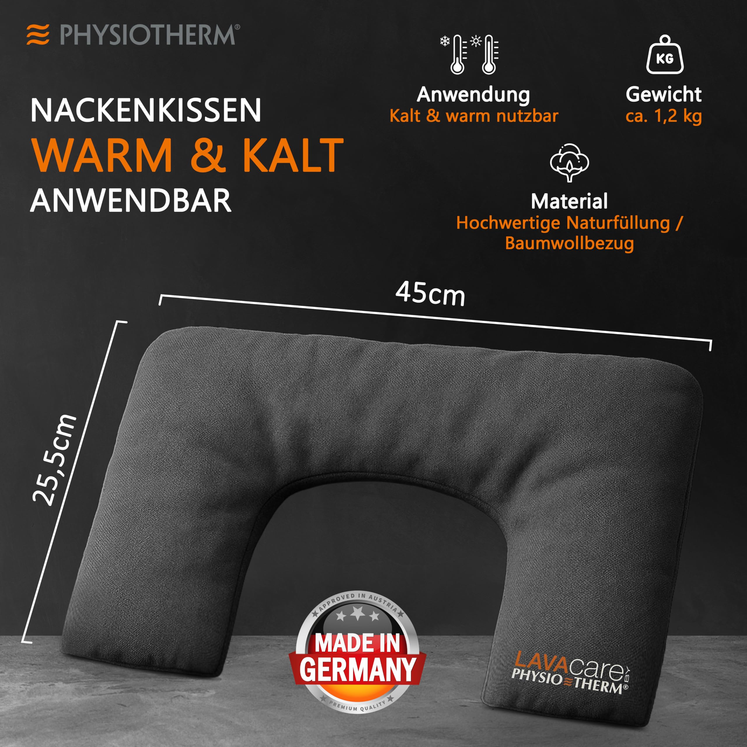 LAVAcare Physiotherm®Nackenkissen Kalt & Warm • Ergonomisches Nackenhörnchen • Kälte- & Wärmekissen für Nacken & Schultern • Mikrowelle & Gefrierfach geeignet • Kissen bei Nackenverspannungen