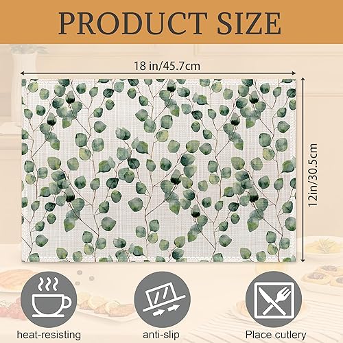 Miniatura 2 de Juego de 6 manteles individuales de eucalipto verde salvia, lavables, resistentes al calor, de 12 x 18 pulgadas, manteles individuales de lino con