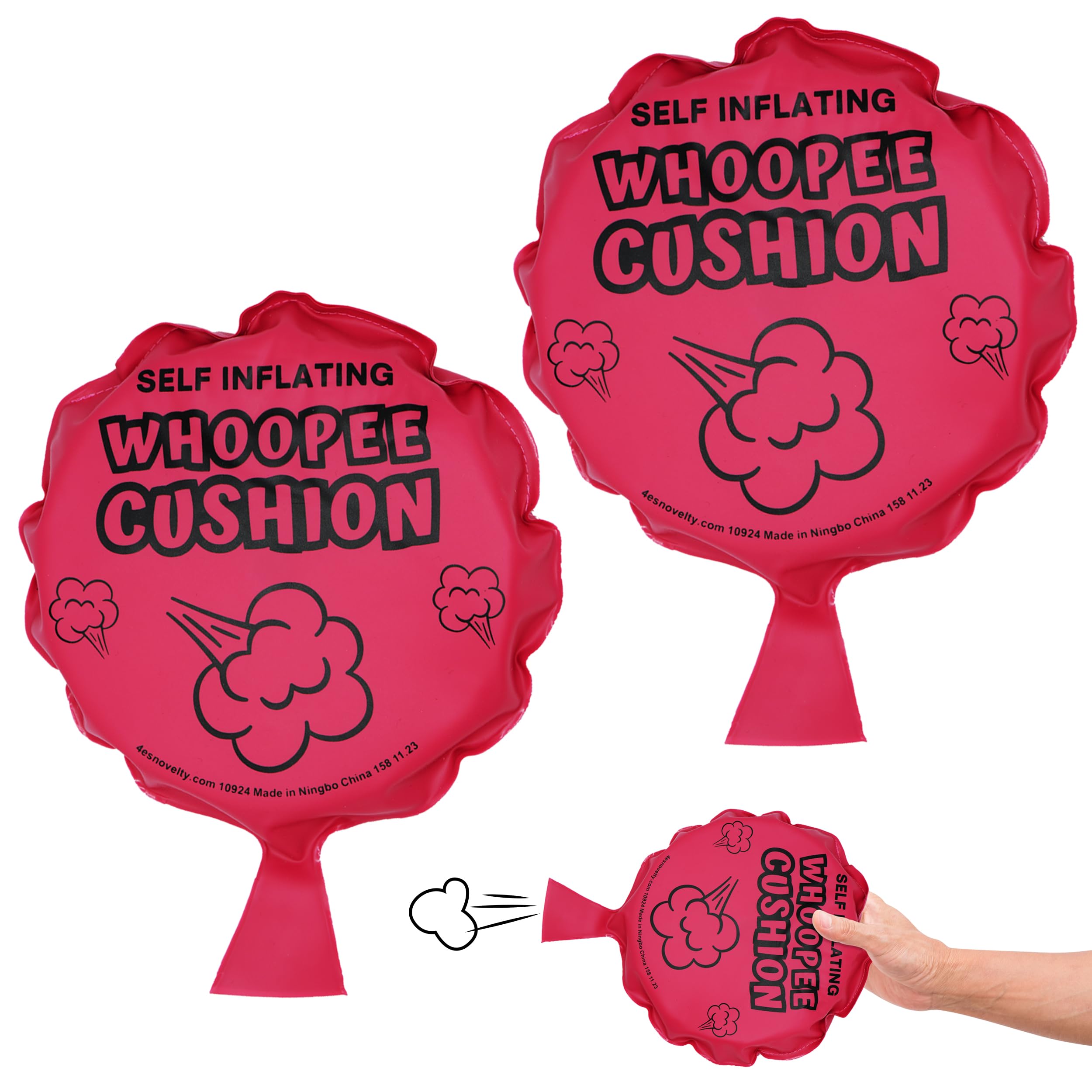 4E's Novelty 2-Pack Large Whoopee Cushions, 7-Inch Self-Inflating Whoopie Cushion for Kids & Adults, Durable Whoopee Cushion Toy, Pink Whoopie Pillows