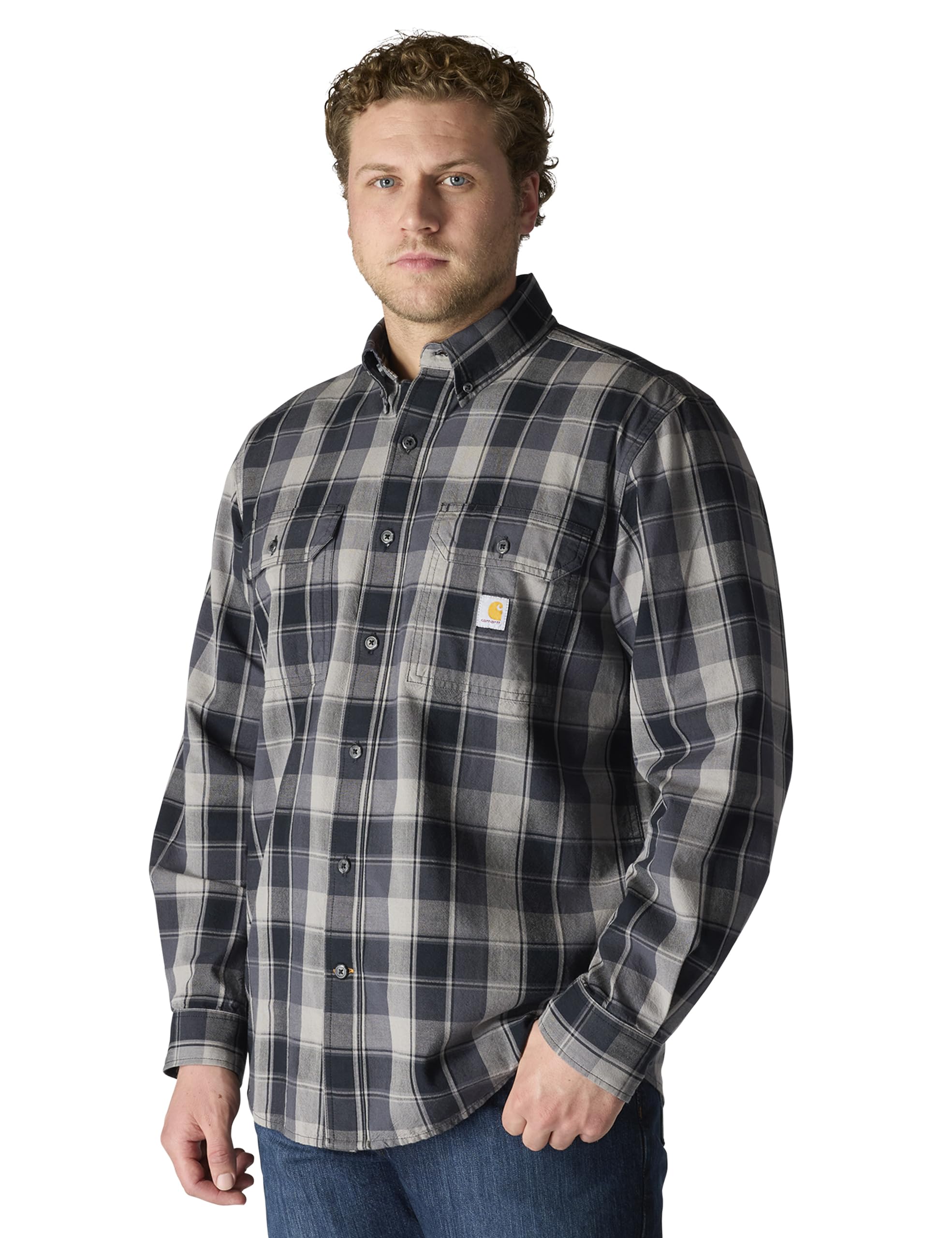 Carhartt Men's Loose Fit Midweight Chambray Long-Sleeve Plaid Shirt