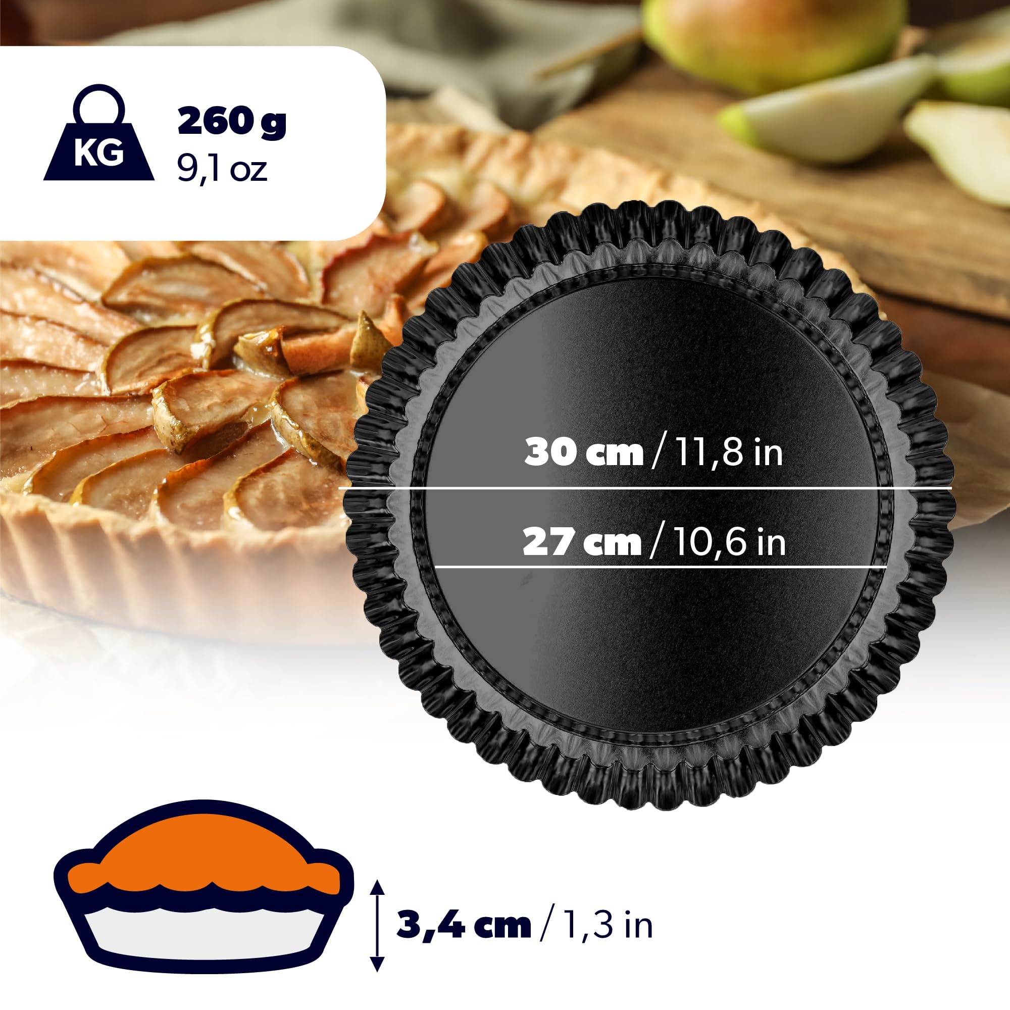 KADAX Foremka do tarta, do tarta, tortelety, z ocynkowanej i nieprzywierającej warstwy blachy, w 3 rozmiarach, okrągła forma do tortu owocowego (Ø 30 cm, czarna)