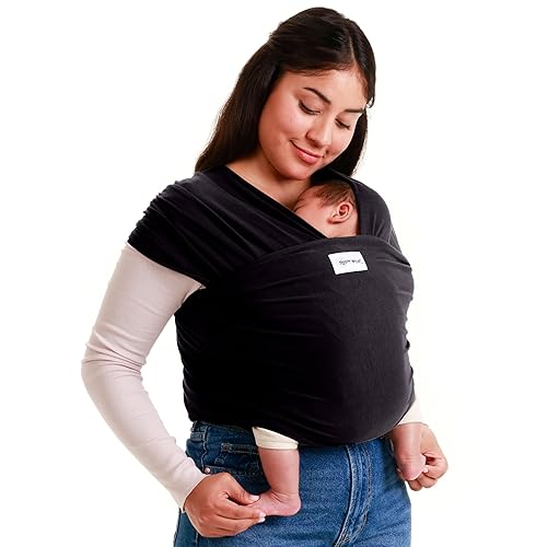 Sleepy Wrap Portabebés ergonómico elástico para recién nacidos a niños pequeños  Manos libres ligero envoltura de bebé de 7 a 35 libras (negro)