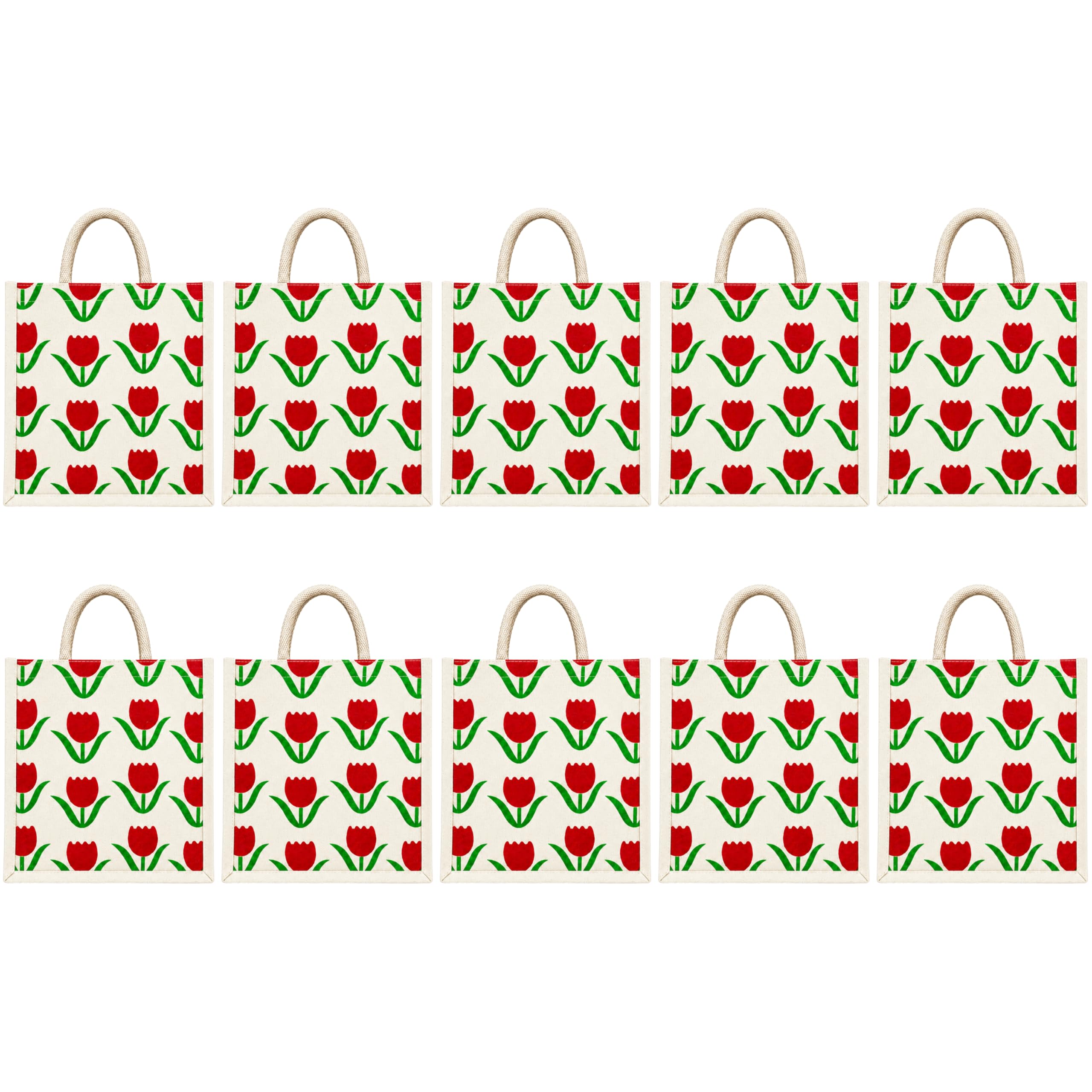 cantainoo Canvas Return Gift Bags for Wedding, Birthday & Festive Functions | Reusable Canvas Tote Bags with Handles(Pack of 10) (Rose_Art - Velcro_lace)