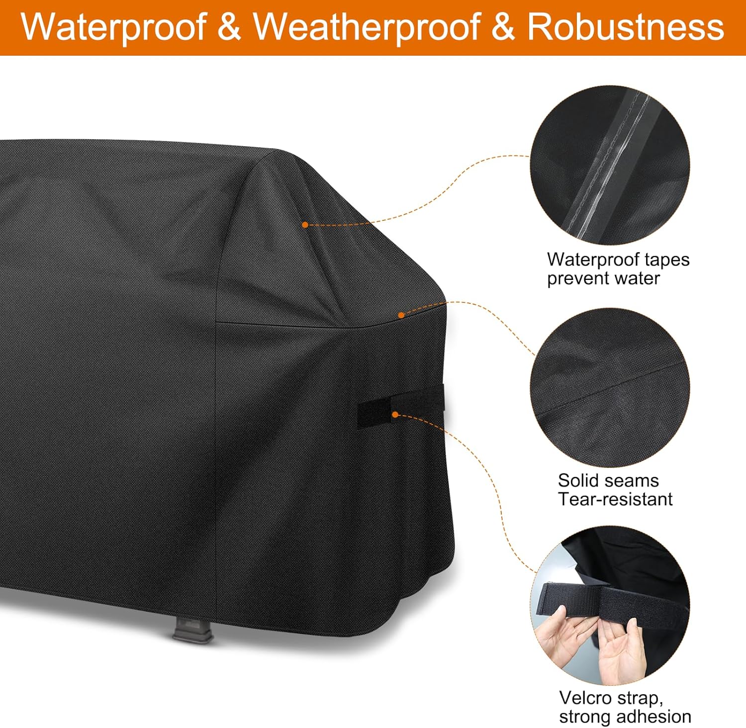 Grill Cover,72 inch Heavy Duty Grill Cover for Outdoor Grill,600D Waterproof Anti-UV Fade-Resistant Barbecue Gas Cover with Adjustable Straps for Weber,Genesis,Charbroil and More Grills - Image 5